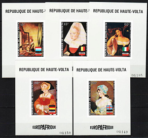 Верхняя Вольта, 1973, Живопись, Тициан, Вермеер, 5 люксблоков без зубцов